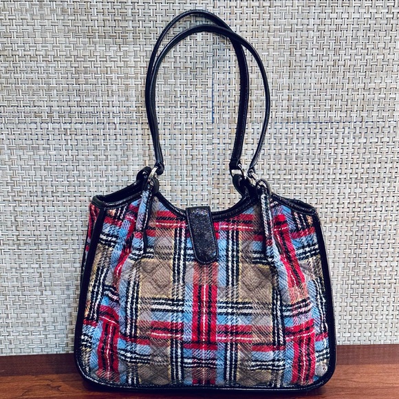 🌟HP🌟EUC Limited Edition Patchwork Wool Plaid Tab Shoulder Bag - Picture 11 of 13